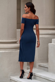 Off-Shoulder Short Sleeve Split Dress www.nizzadesign.com