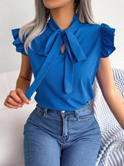 Ruffle Cap Sleeve Bow Tie Blouse www.nizzadesign.com