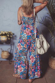 Floral Smocked Spaghetti Straps Wide Leg Jumpsuit www.nizzadesign.com