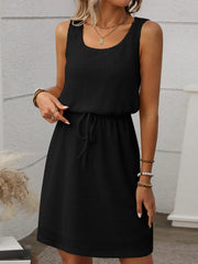 Waffle-Knit Drawstring Mini Tank Dress www.nizzadesign.com