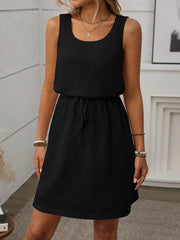 Waffle-Knit Drawstring Mini Tank Dress www.nizzadesign.com