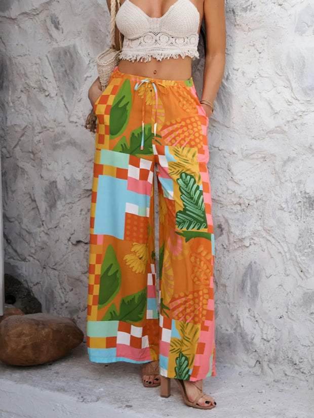 Devine Drawstring Printed Wide Leg Pants Tangerine www.nizzadesign.com
