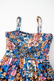Floral Smocked Spaghetti Straps Wide Leg Jumpsuit www.nizzadesign.com
