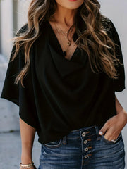 Full Size Ruched Three-Quarter Sleeve Blouse Plus Size Black www.nizzadesign.com