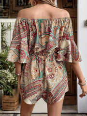 Perfee Printed Off Shoulder Half Sleeve Romper www.nizzadesign.com