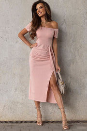 Off-Shoulder Short Sleeve Split Dress www.nizzadesign.com