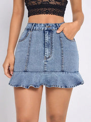 Ruffled Hem Denim Mini Skirt Light www.nizzadesign.com