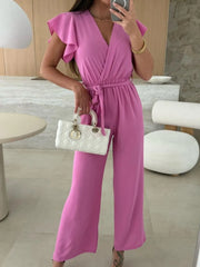 Tied Ruffled Wide Leg Jumpsuit Fuchsia Pink www.nizzadesign.com