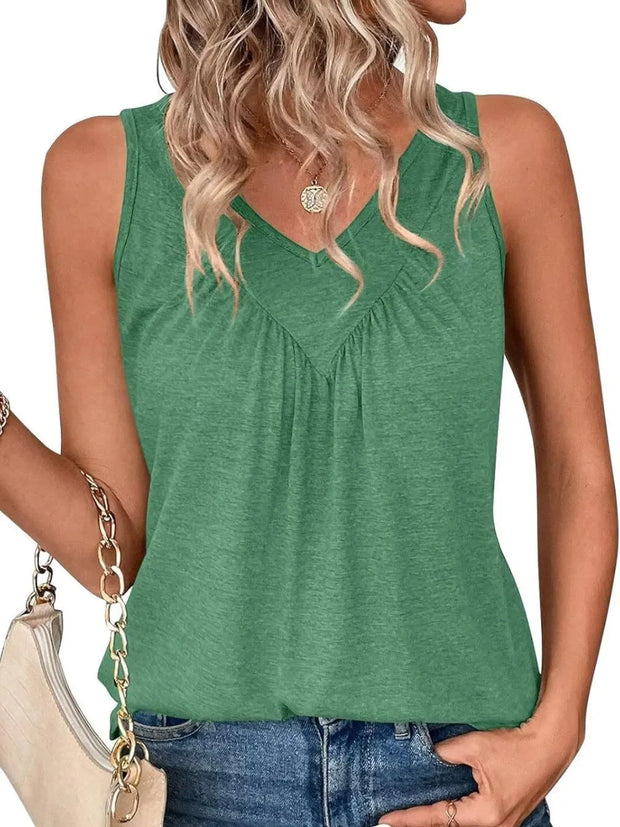 Ruched V-Neck Tank Matcha Green www.nizzadesign.com