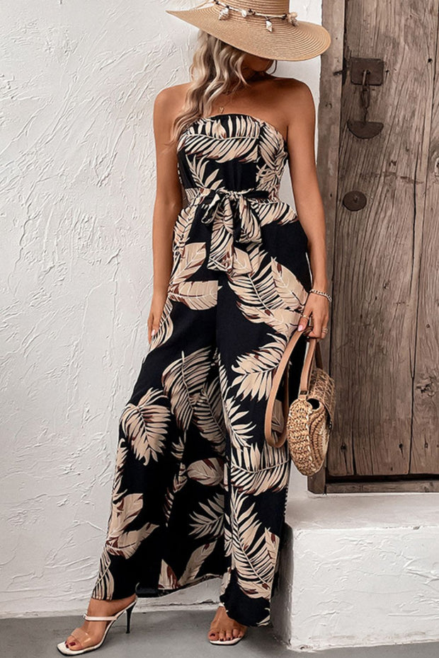 Perfee Printed Strapless Wide Leg Jumpsuit with Pockets www.nizzadesign.com