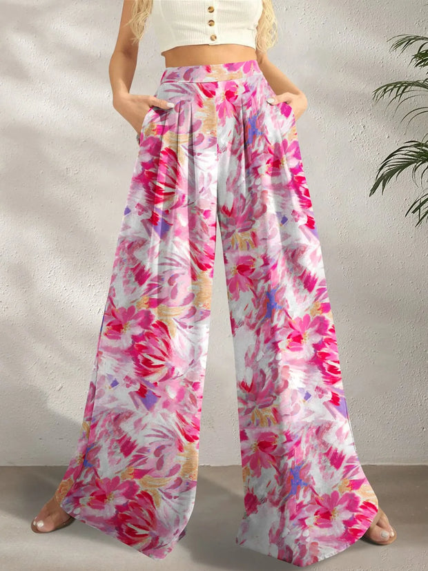Printed Wide Leg Pants Fuchsia Pink www.nizzadesign.com