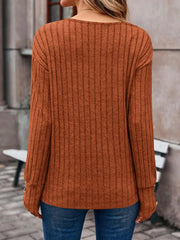 Decorative Button V-Neck Long Sleeve T-Shirt www.nizzadesign.com