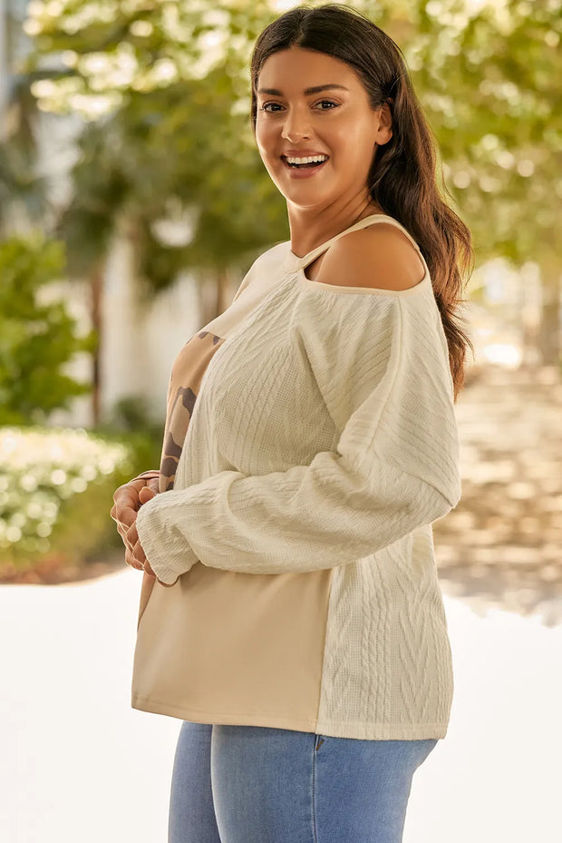 Plus Size Leopard Color Block Long Sleeve T-Shirt www.nizzadesign.com