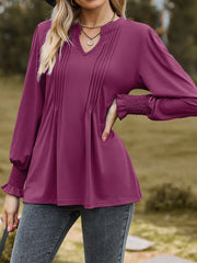 Ruched Notched Long Sleeve T-Shirt www.nizzadesign.com