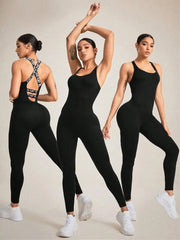 Crisscross Back Sleeveless Active Jumpsuit Black www.nizzadesign.com