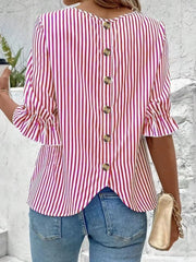 Striped Round Neck Half Sleeve Casual Blouse www.nizzadesign.com
