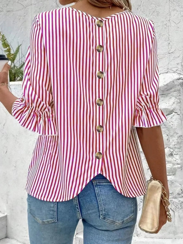Striped Round Neck Half Sleeve Casual Blouse www.nizzadesign.com