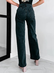 Ripped Wide Leg Wash Denim Jeans www.nizzadesign.com