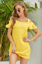 Cold-Shoulder Mini Dress Yellow www.nizzadesign.com