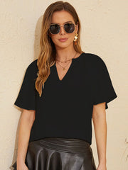 Flutter Sleeve Notched Blouse Black www.nizzadesign.com