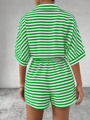 Tie Waist Half Button Striped Romper www.nizzadesign.com