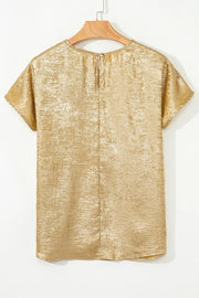 Metallic Gold Short Sleeve Casual Blouse www.nizzadesign.com