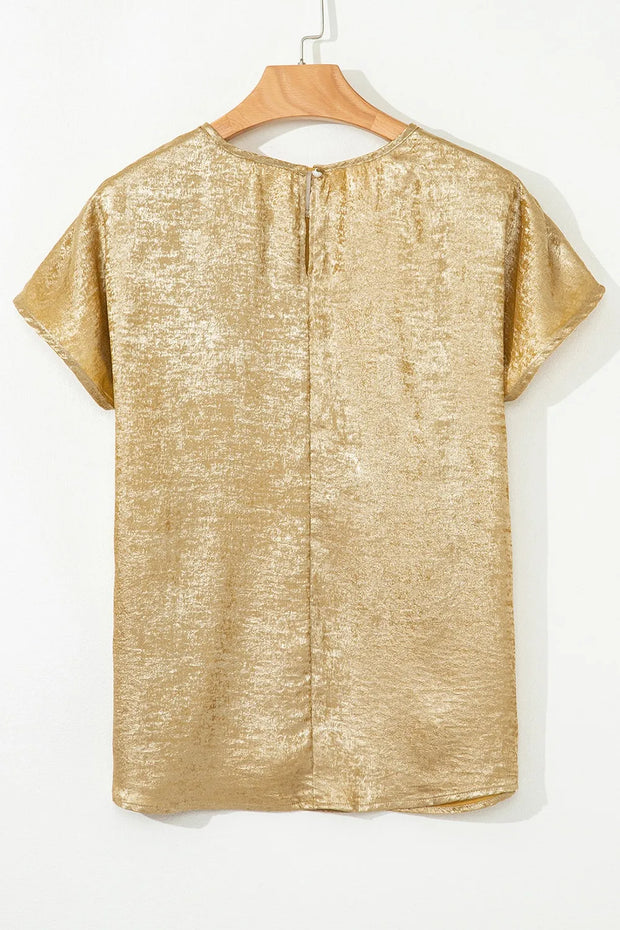Metallic Gold Short Sleeve Casual Blouse www.nizzadesign.com